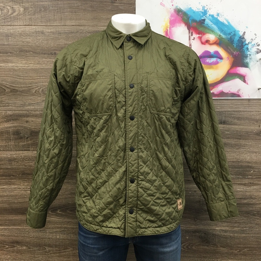 The North Face Mens Reversible Camo Quilted Shirt Jacket Green Black Large - Picture 5 of 9